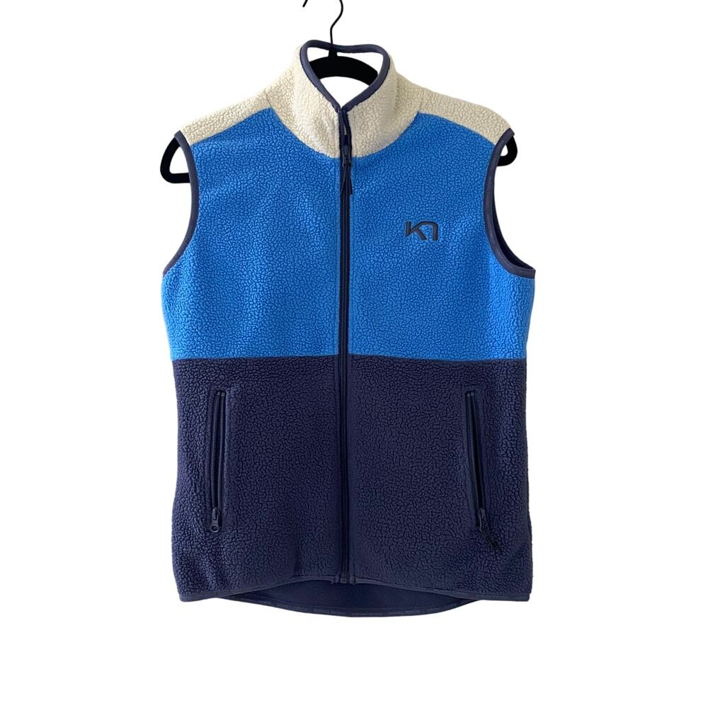 KARI TRAA Ane Fleece Vest White Blue Block Size Small